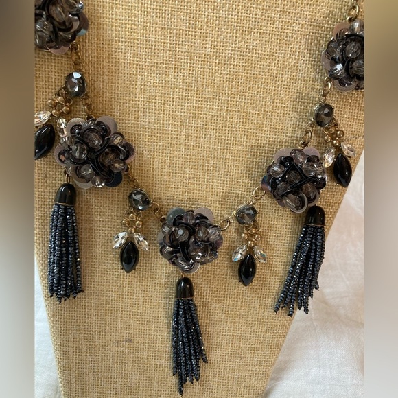 Sequins Tassels and Stones Jeweled Statement Necklace‎ - Picture 1 of 9